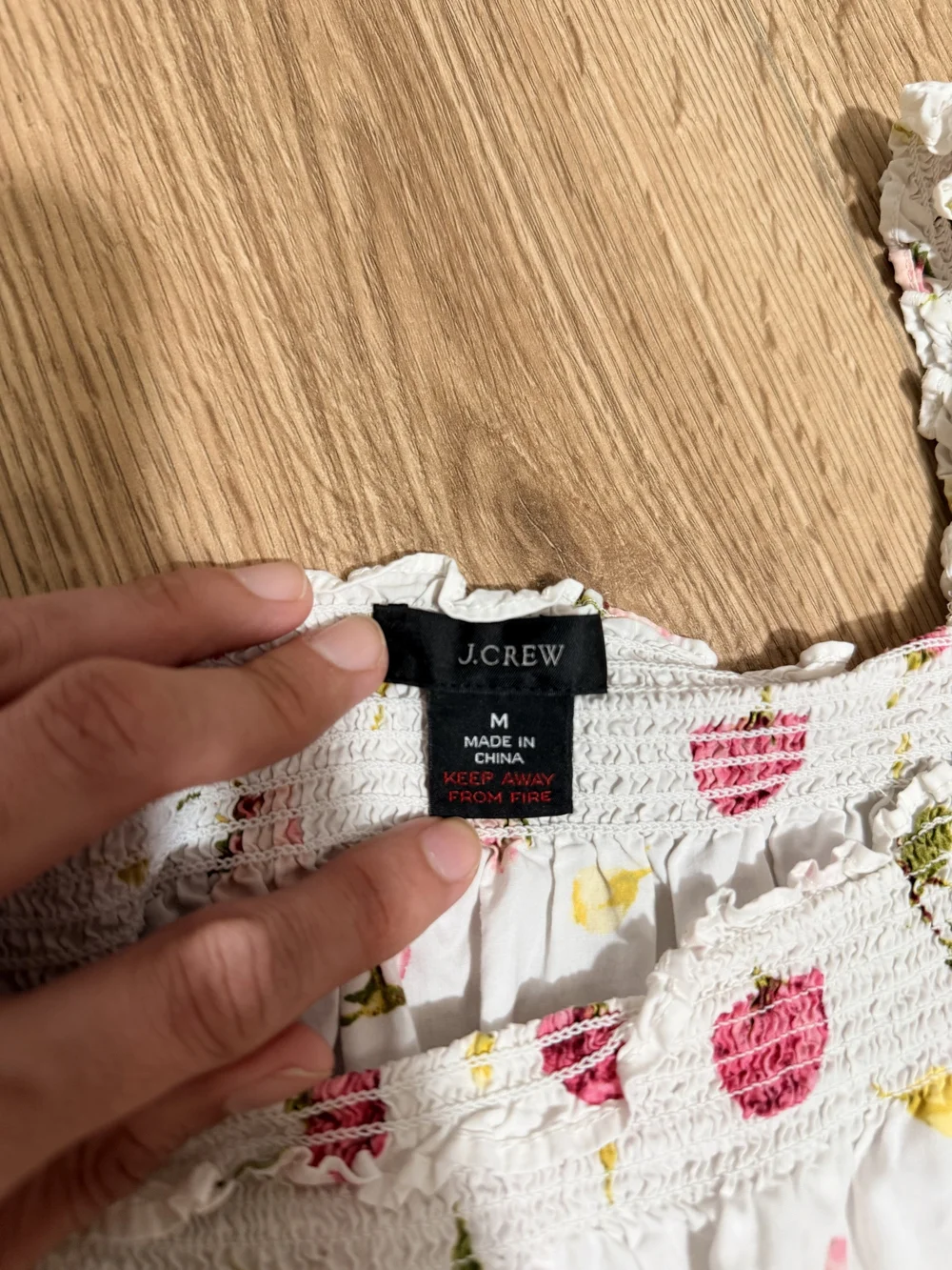 J. Crew White Floral Smocked Square-Neck Chemise with Pink Rose Print